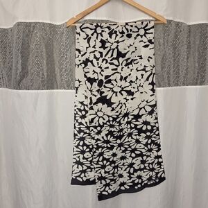 Anne Klein Floral Print Silk Scarf, Black/Off-White, NWOT, Vintage